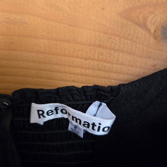 Reformation Mica Dress Solid Black 2 Puff Lantern Sleeve Flowy Square Neck Smock - Picture 4 of 7